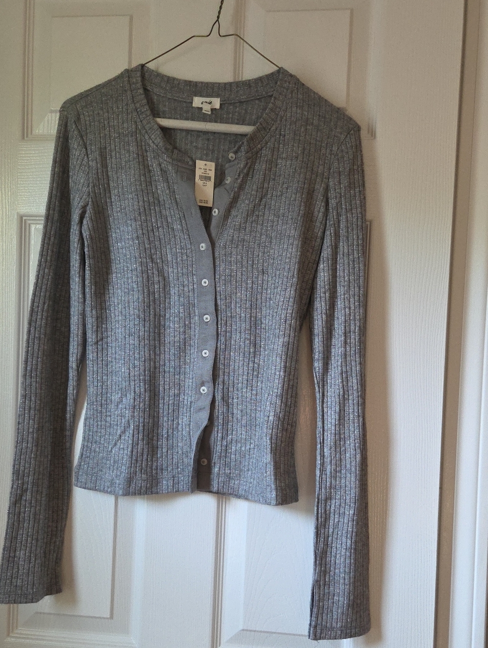 aerie Heather Gray Ribbed Button-Up Cardigan